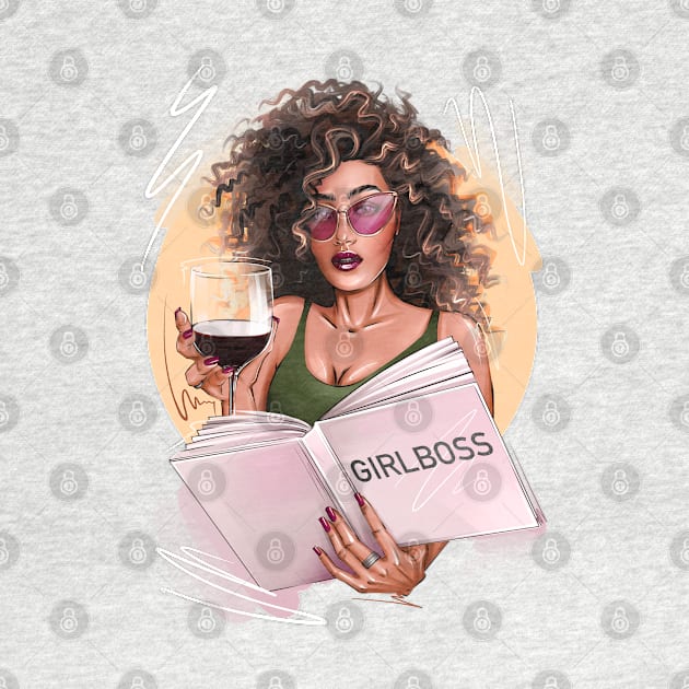 Girlboss with wine african american girl by ArctiumStudio